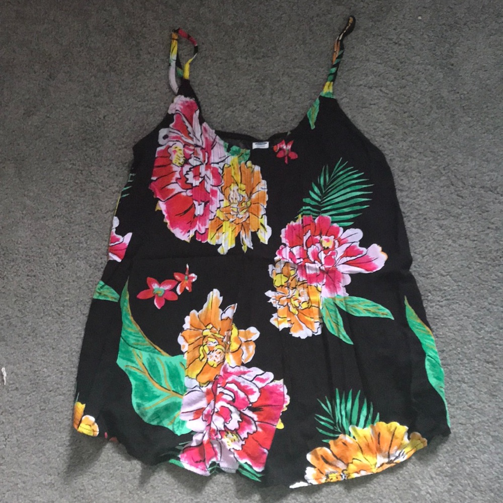 Black Floral Tank Top, Size XS